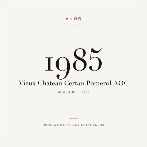 Vieux Chateau Certan Pomerol 1985 AOC 0,75l from Bordeaux — ANNO vintage card; photograph of the actual bottle available on request