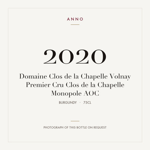 Domaine Clos de la Chapelle Volnay Premier Cru Clos de la Chapelle Monopole 2020 AOC 0,75l from Burgundy — ANNO vintage card; photograph of the actual bottle available on request