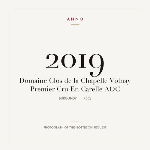 Domaine Clos de la Chapelle Volnay Premier Cru En Carelle 2019 AOC 0,75l from Burgundy — ANNO vintage card; photograph of the actual bottle available on request