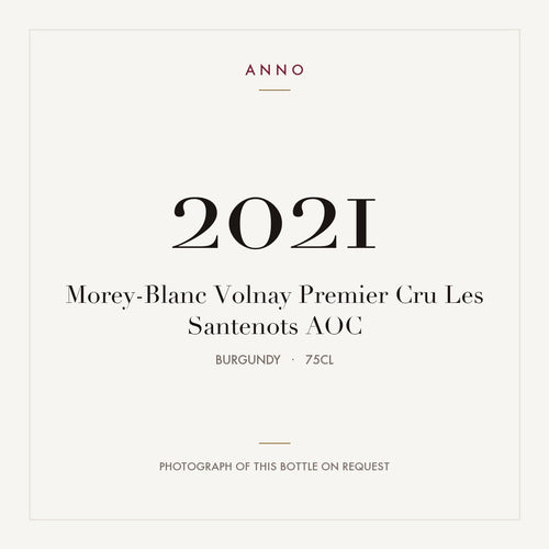 Morey-Blanc Volnay Premier Cru Les Santenots 2021 AOC 0,75l from Burgundy — ANNO vintage card; photograph of the actual bottle available on request