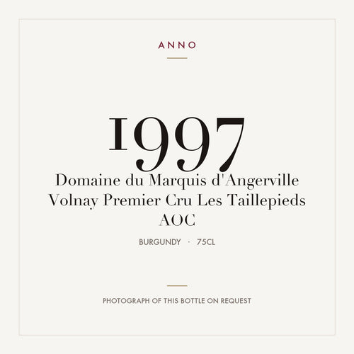 Domaine du Marquis d'Angerville Volnay Premier Cru Les Taillepieds 1997 AOC 0,75l from Burgundy — ANNO vintage card; photograph of the actual bottle available on request