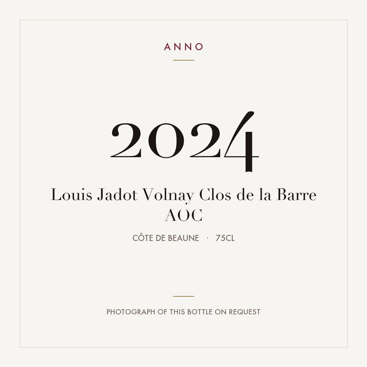 Louis Jadot Volnay Clos de la Barre 2024 AOC 0,75l from Côte de Beaune — ANNOヴィンテージカード。実際のボトルの写真はご要望に応じてご用意します