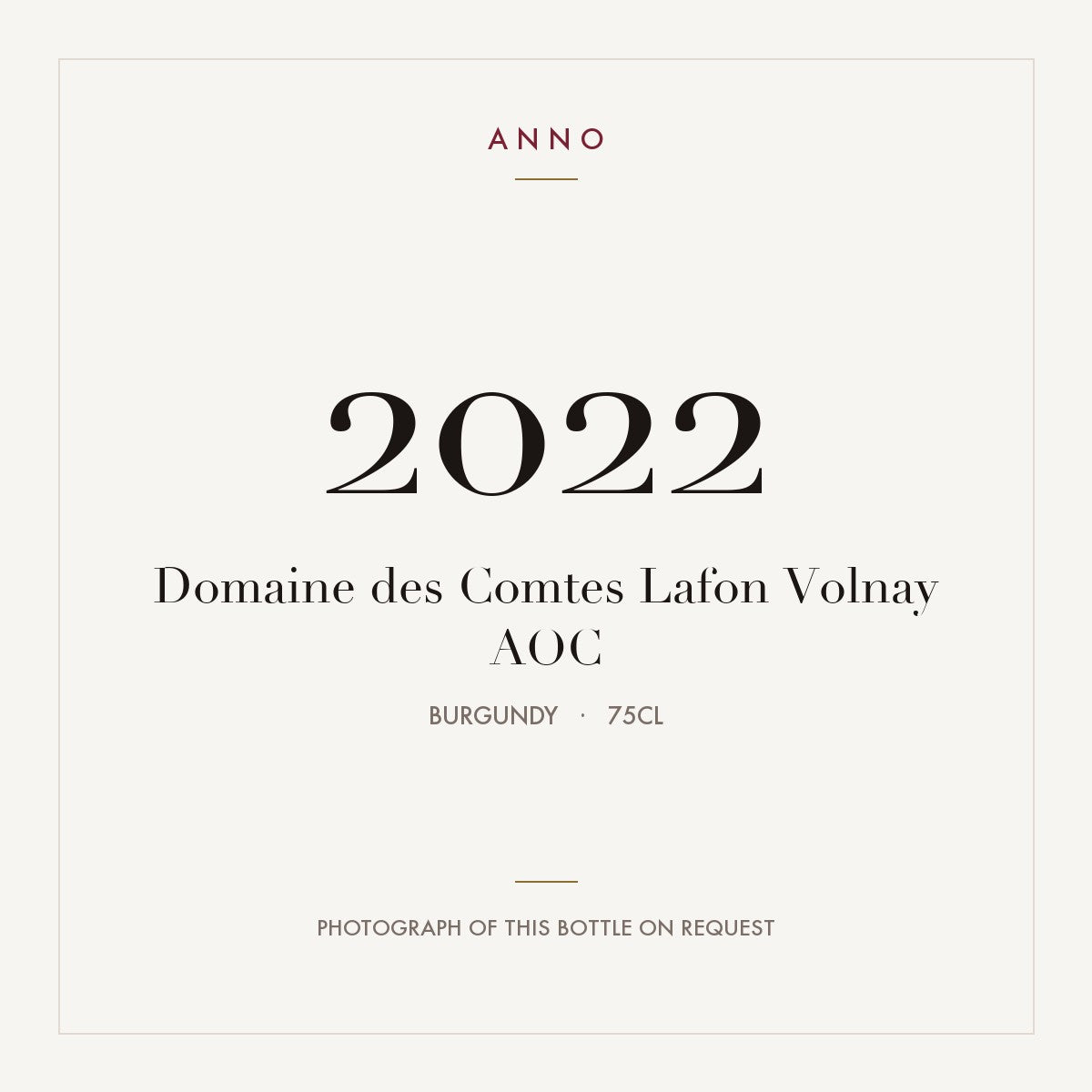 Domaine des Comtes Lafon Volnay 2022 AOC 0,75l from Burgundy — ANNO vintage card; photograph of the actual bottle available on request