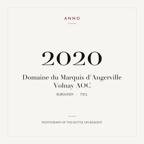Domaine du Marquis d'Angerville Volnay 2020 AOC 0,75l from Burgundy — ANNO vintage card; photograph of the actual bottle available on request