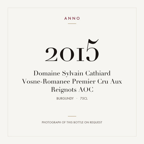 Domaine Sylvain Cathiard Vosne-Romanee Premier Cru Aux Reignots 2015 AOC 0,75l from Burgundy — ANNO vintage card; photograph of the actual bottle available on request