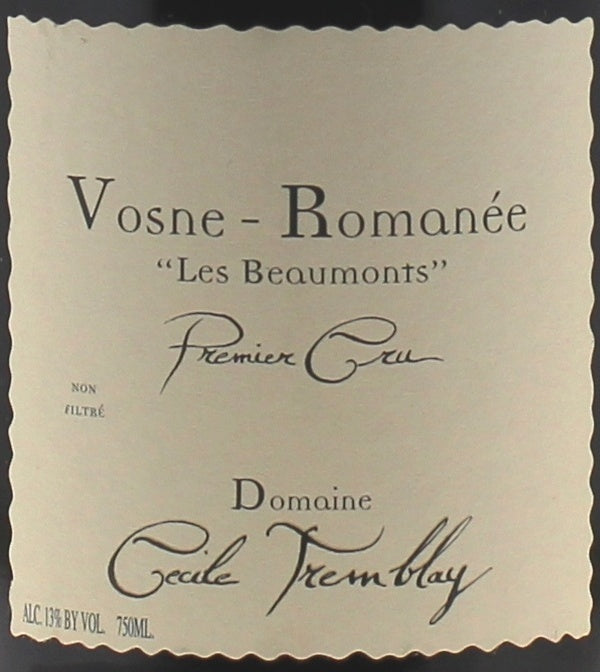 Domaine Cecile Tremblay Vosne-Romanee Premier Cru Les Beaumonts 2018 AOC 0,75l — wine label, illustrative image