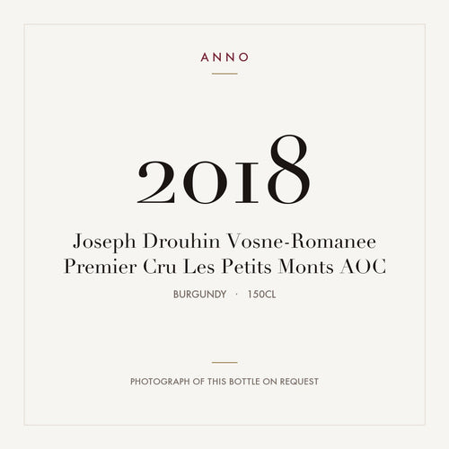 Joseph Drouhin Vosne-Romanee Premier Cru Les Petits Monts 2018 AOC 1,5l from Burgundy — ANNO vintage card; photograph of the actual bottle available on request
