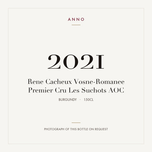 Rene Cacheux Vosne-Romanee Premier Cru Les Suchots 2021 AOC 1,5l from Burgundy — ANNO vintage card; photograph of the actual bottle available on request