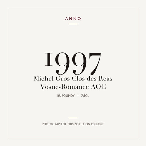 Michel Gros Clos des Reas Vosne-Romanee 1997 AOC 0,75l from Burgundy — ANNO vintage card; photograph of the actual bottle available on request