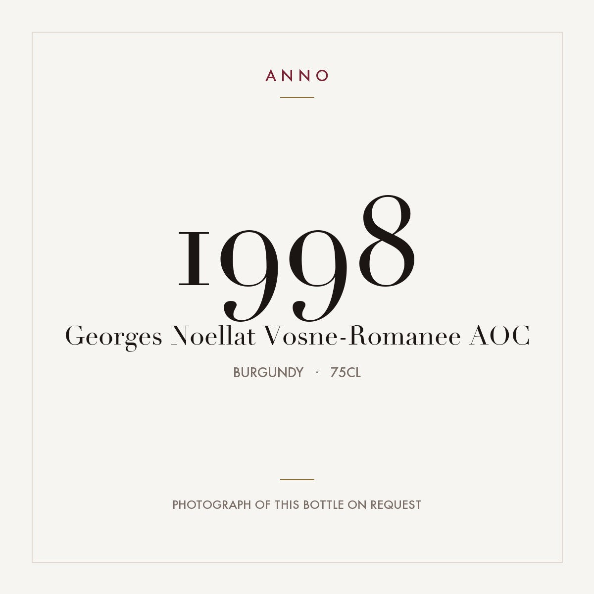 Georges Noellat Vosne-Romanee 1998 AOC 0,75l from Burgundy — ANNO vintage card; photograph of the actual bottle available on request