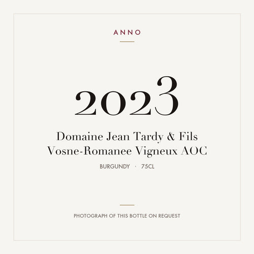 Domaine Jean Tardy & Fils Vosne-Romanee Vigneux 2023 AOC 0,75l from Burgundy — ANNO vintage card; photograph of the actual bottle available on request