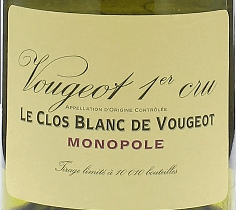 Domaine de la Vougeraie Vougeot Premier Cru Le Clos Blanc de Vougeot Monopole AOC — wine label, illustrative image
