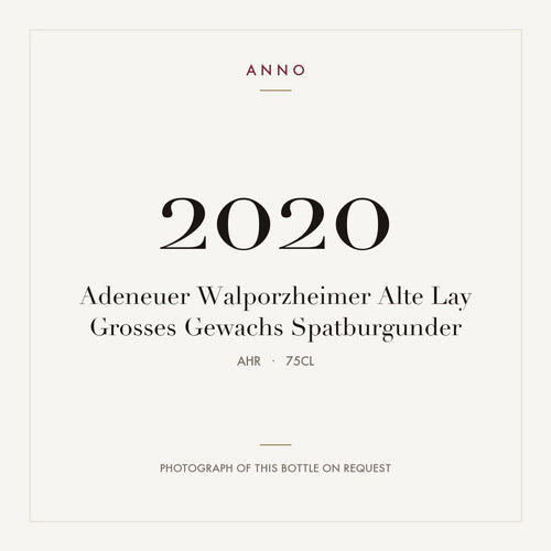 Adeneuer Walporzheimer Alte Lay Grosses Gewachs Spatburgunder 2020 0,75l from Ahr — ANNO vintage card; photograph of the actual bottle available on request