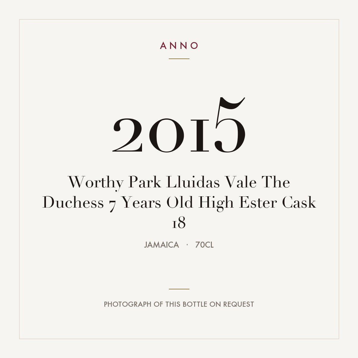 Worthy Park Lluidas Vale The Duchess 7 Years Old High Ester Cask 18 2015 0,7l from Jamaica — ANNO vintage card; photograph of the actual bottle available on request