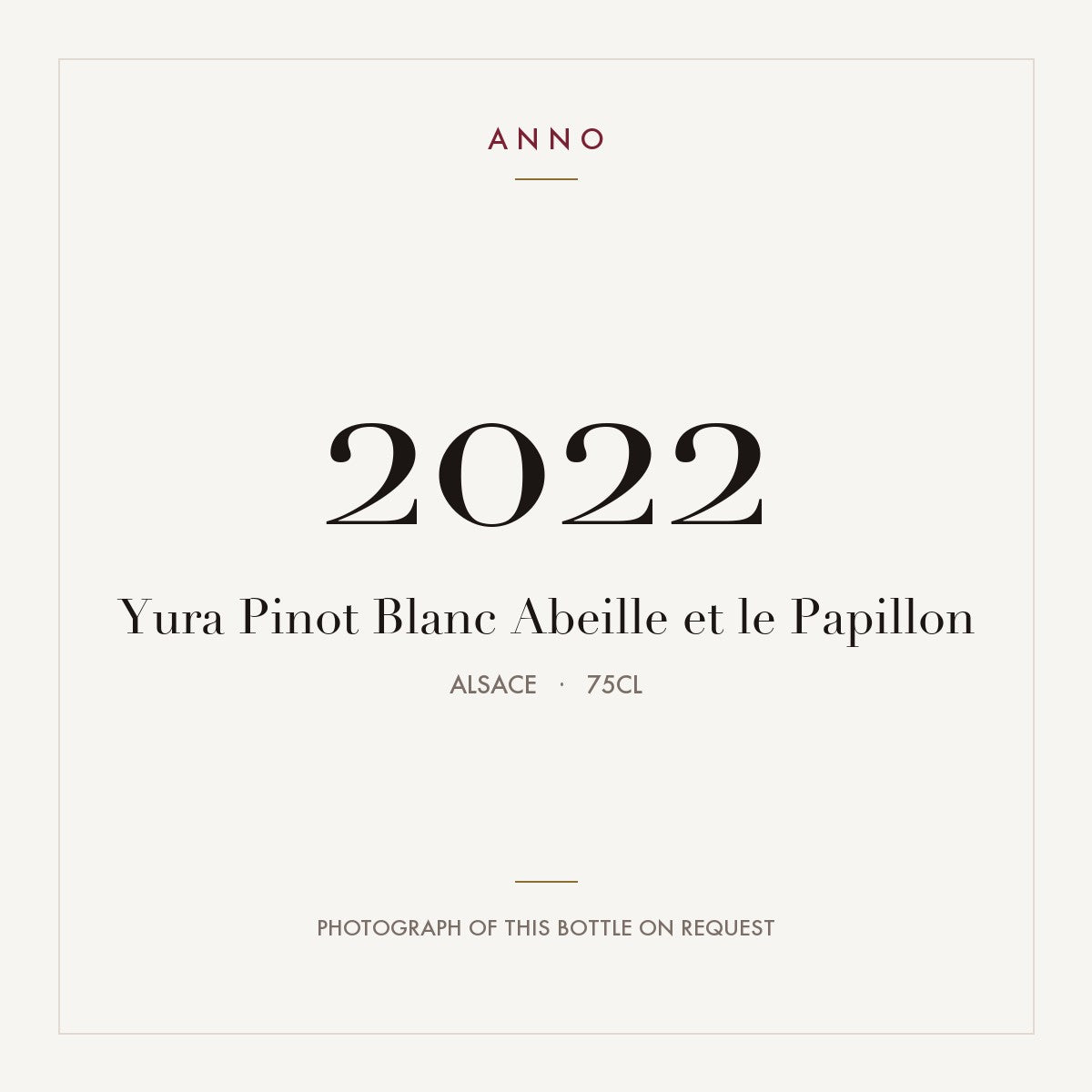 Yura Pinot Blanc Abeille et le Papillon 2022 0,75l from Alsace — ANNO vintage card; photograph of the actual bottle available on request