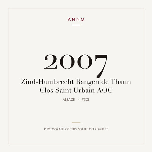 Zind-Humbrecht Rangen de Thann Clos Saint Urbain 2007 AOC 0,75l from Alsace — ANNO vintage card; photograph of the actual bottle available on request